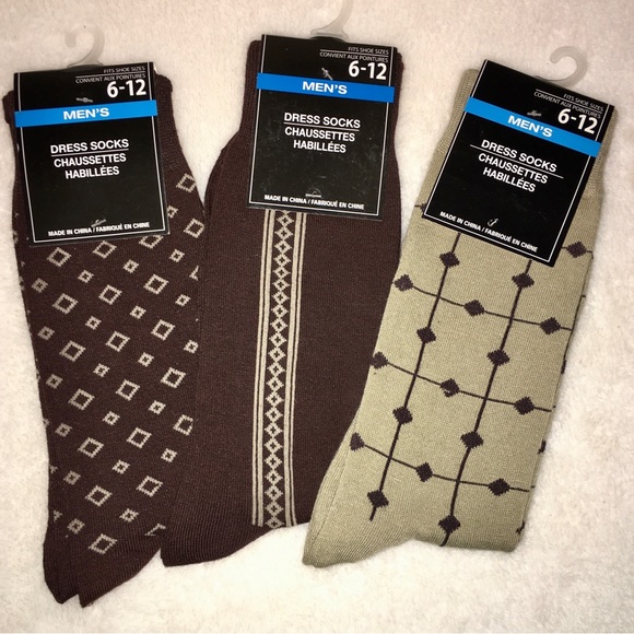 Other - 🔴 New! 3 pairs Mens Dress Sock’s Brown & Tan w/ Diamond Pattern